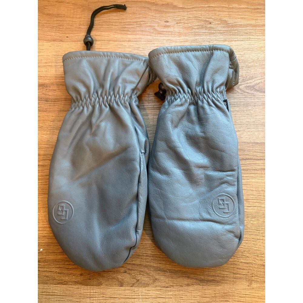 CG Habitats Grey Genuine Leather Ski Snowboard Mittens Insulated Men XL EUC